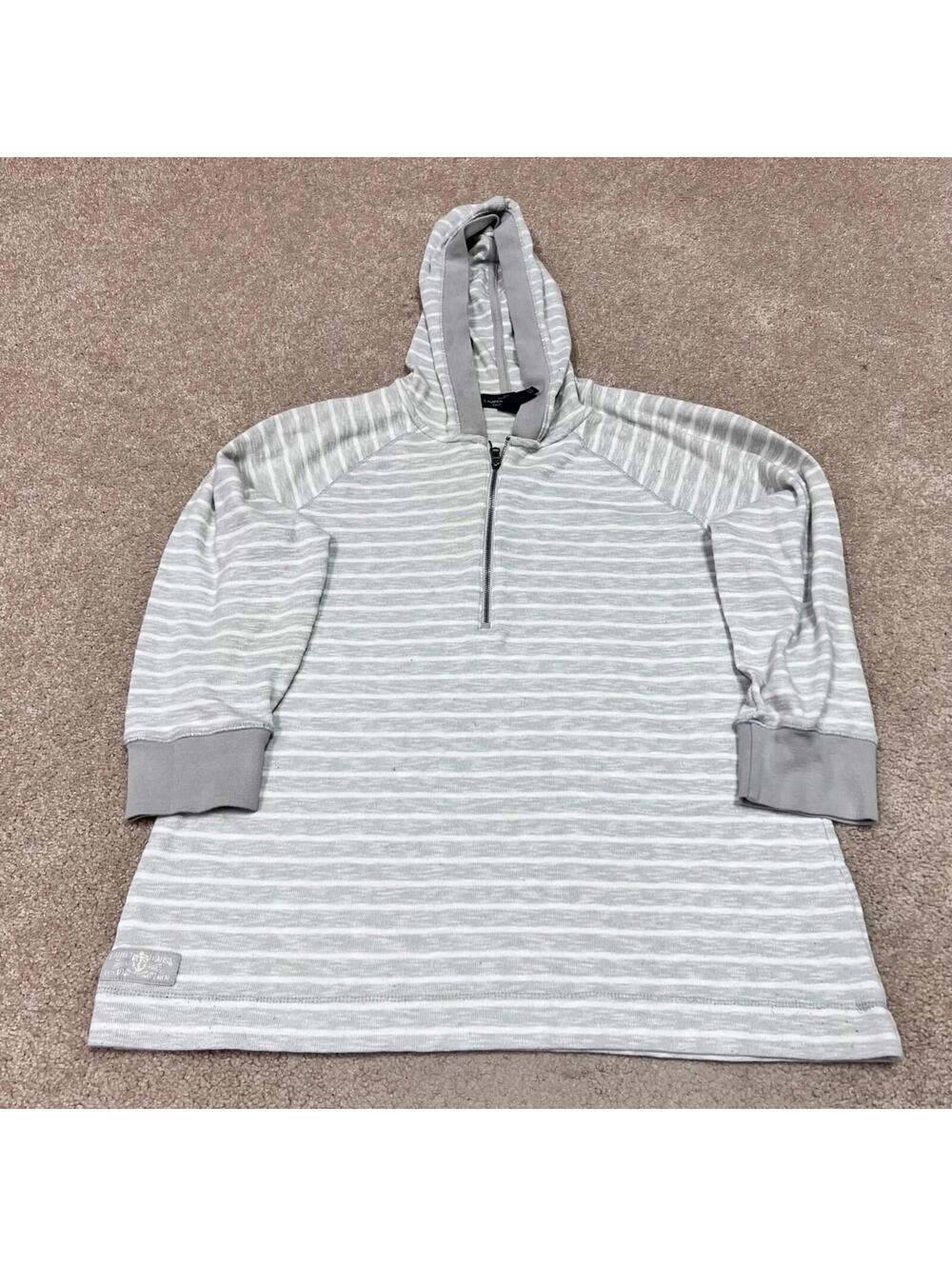 Lauren Ralph Lauren Hoodie Gray White Striped Women's Size XL Long Sleeve